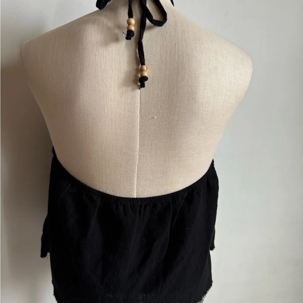 Zara Black crop top wrapped tie around the neck NWT Size Medium - Image 5