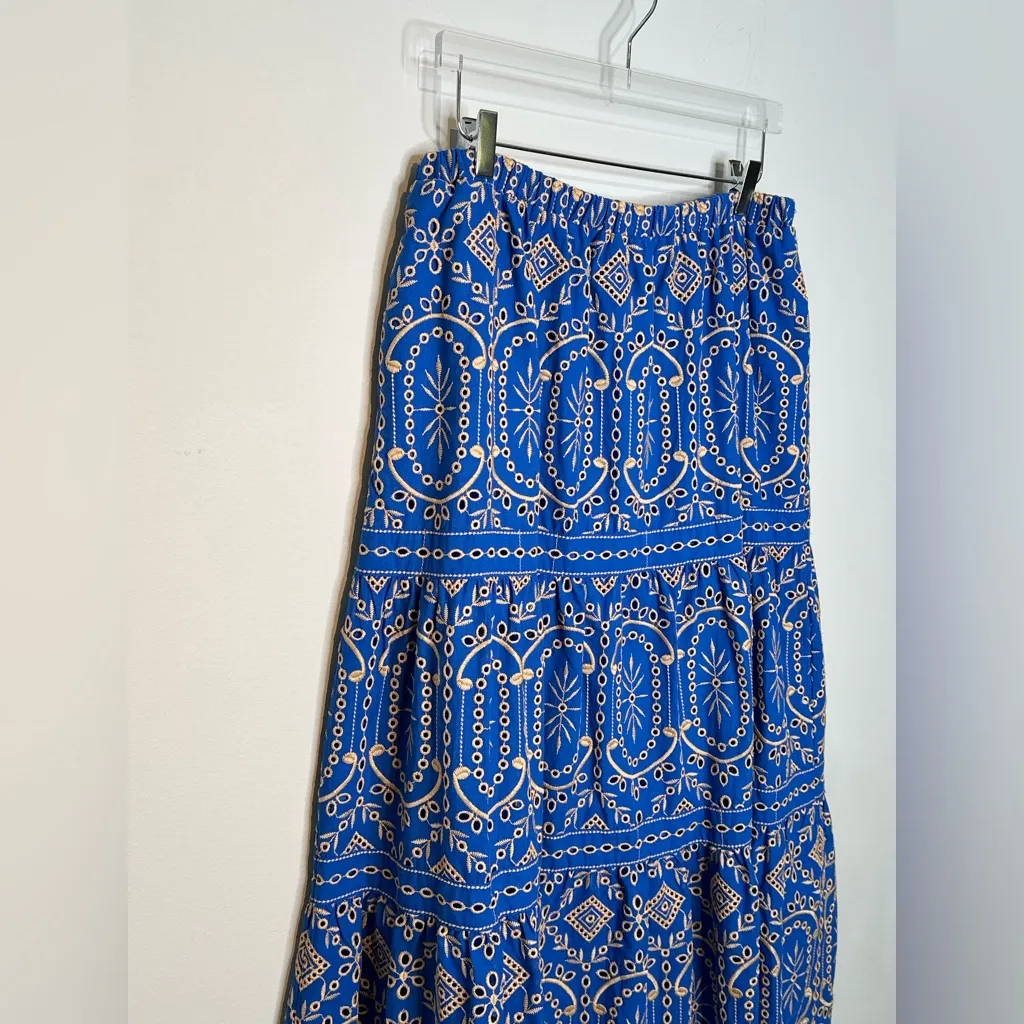 Cartolina Selena Blue Royal Azure Gold Eyelet Midi Skirt Size L NWT Size L - Image 7