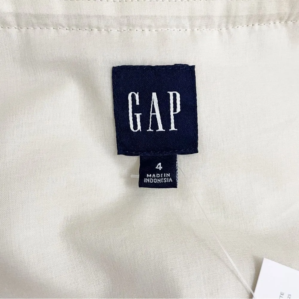 NWT GAP Puff Sleeve Ruffle Neck Mini Dress in Chino Beige Cream Cotton Size 4 - Image 12