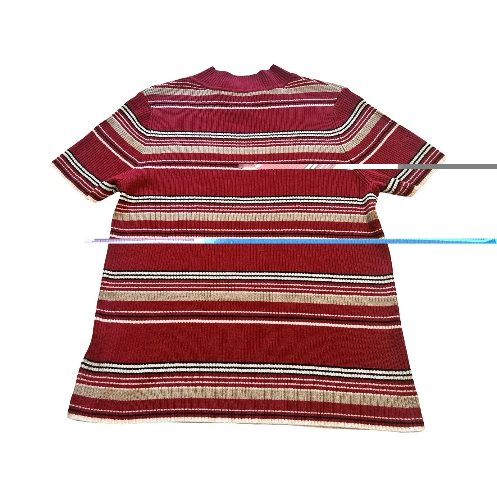 VTG 90's Sag Harbor Woman's L Red Mock Neck Retro Short Sleeve Sweater - Image 3