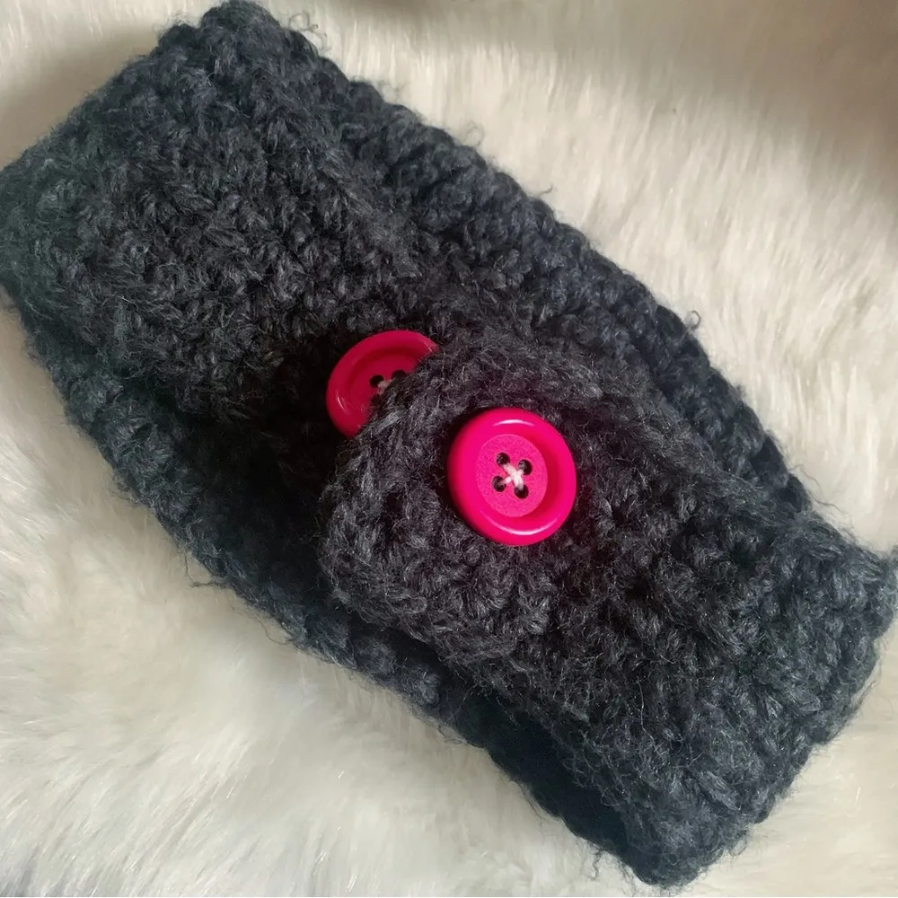 theyarnival Handcrafted Chunky Cable Knit Headband Ear Warmer Adjustable Gray - Image 2