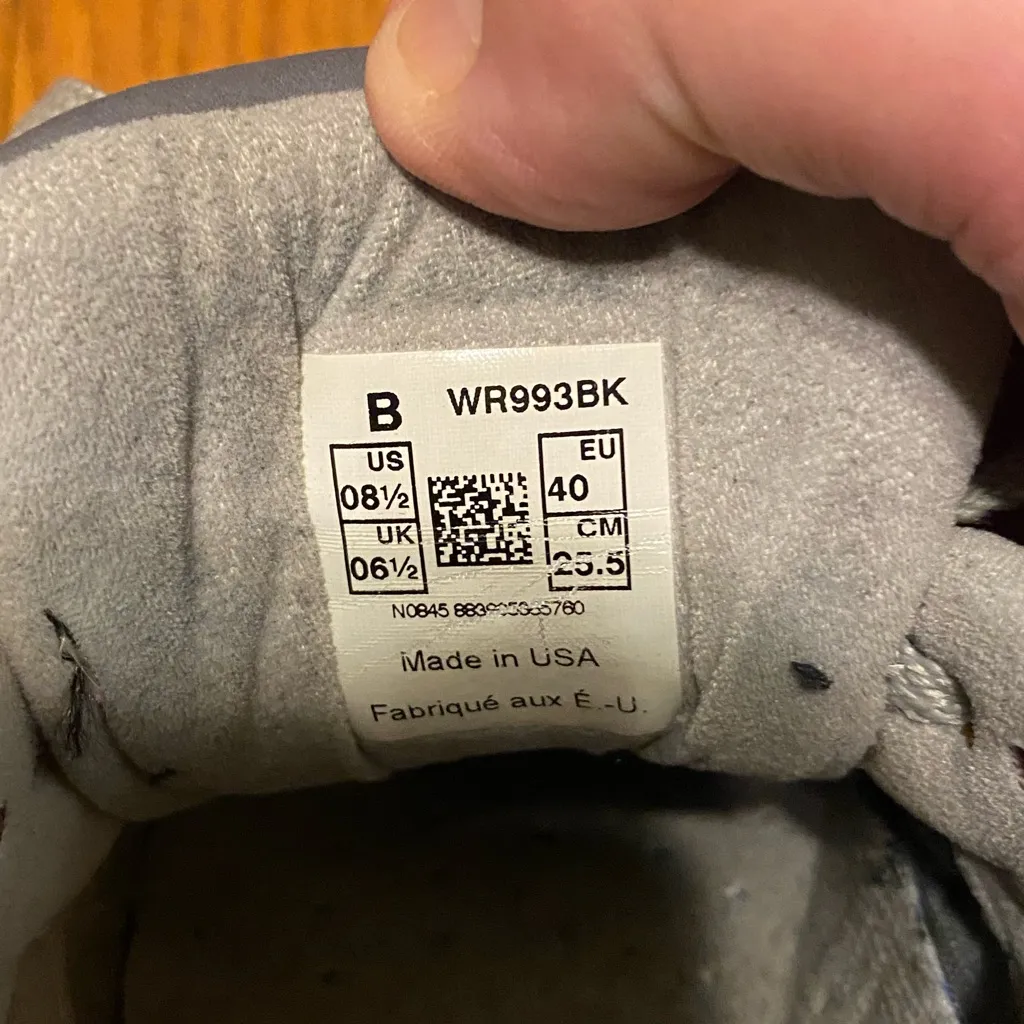 Womens‎ New Balance 993 Black Gray Suede Leather Running Shoes WR993BK Size 8.5 - Image 6