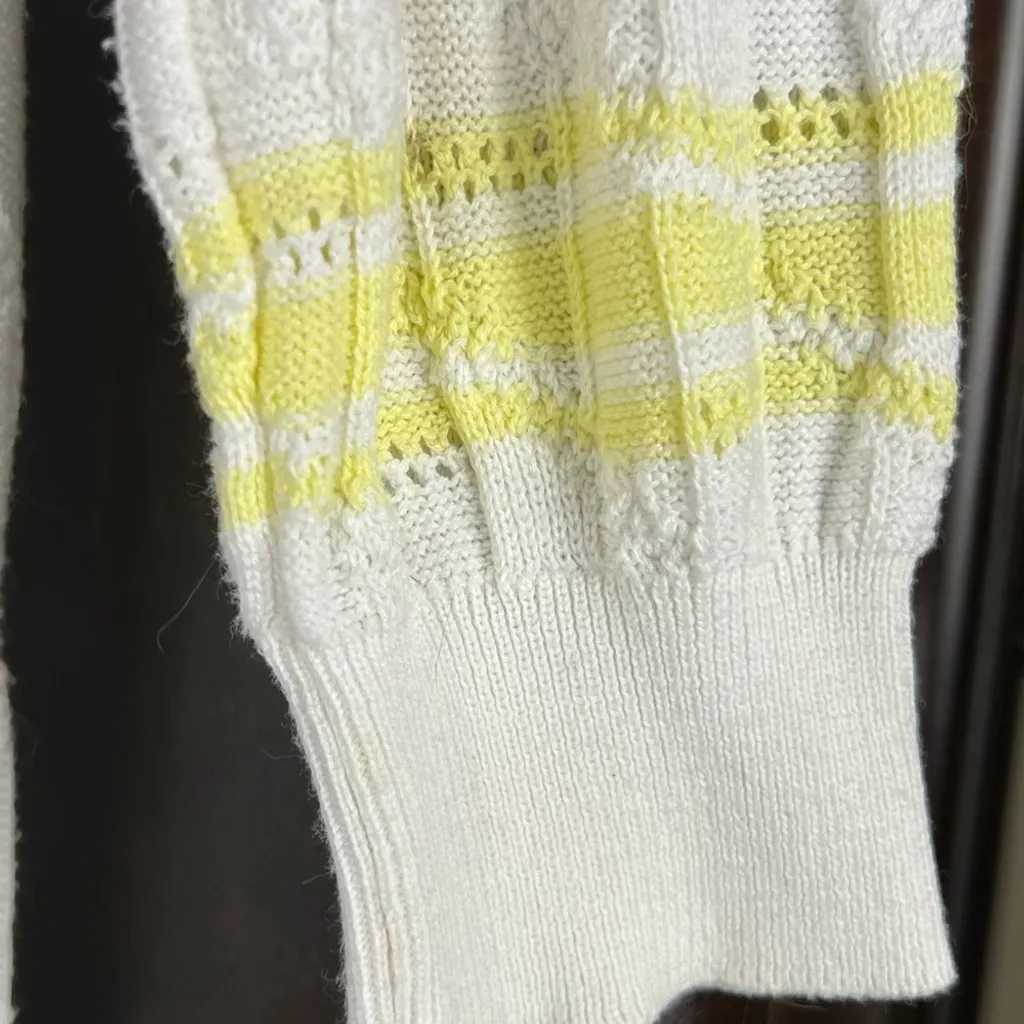 Le Tigre White Yellow Crew Neck Sweater with Cable Knit 100% Cotton preppy Sport Size XS - Image 4