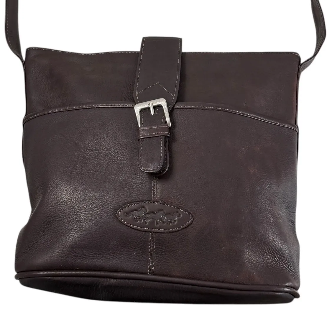 VTG Le Donne Leather Hobo Horse Stamp Dark Brown Leather Crossbody Bag Purse - Image 2