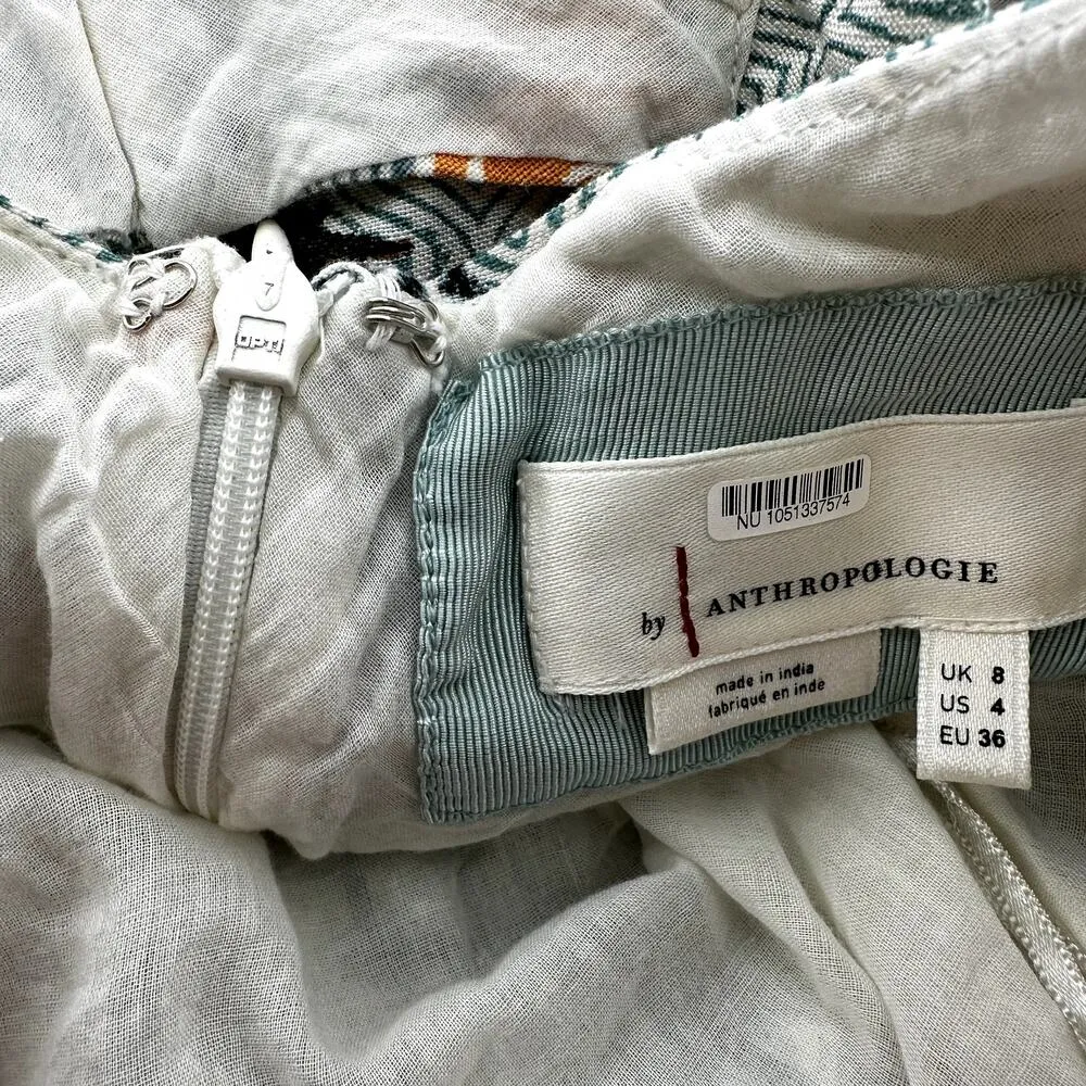 Anthropologie Halter Slim Midi Dress Linen Ruffle Cross-Strap Floral Blue 4 - Image 5