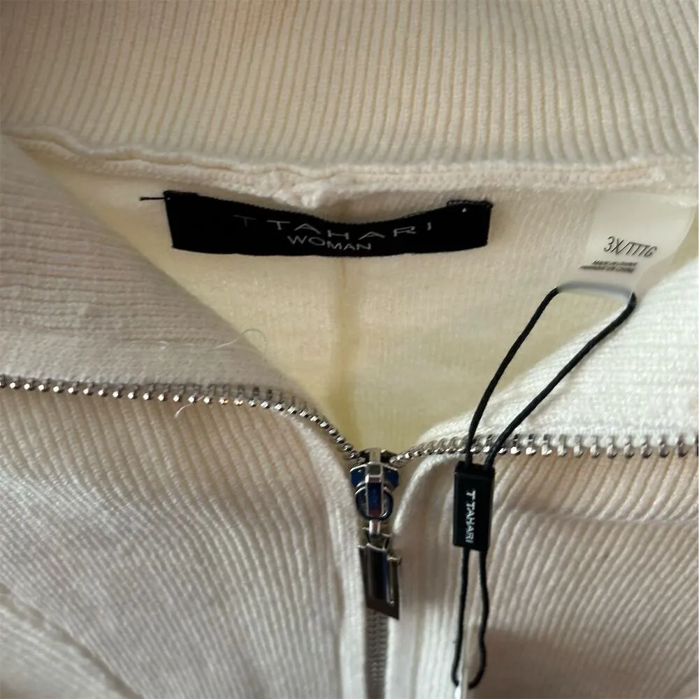 Tahari Women's 3X Ivory Full Zip Collared Sweater Long Sleeve Casual - Image 3