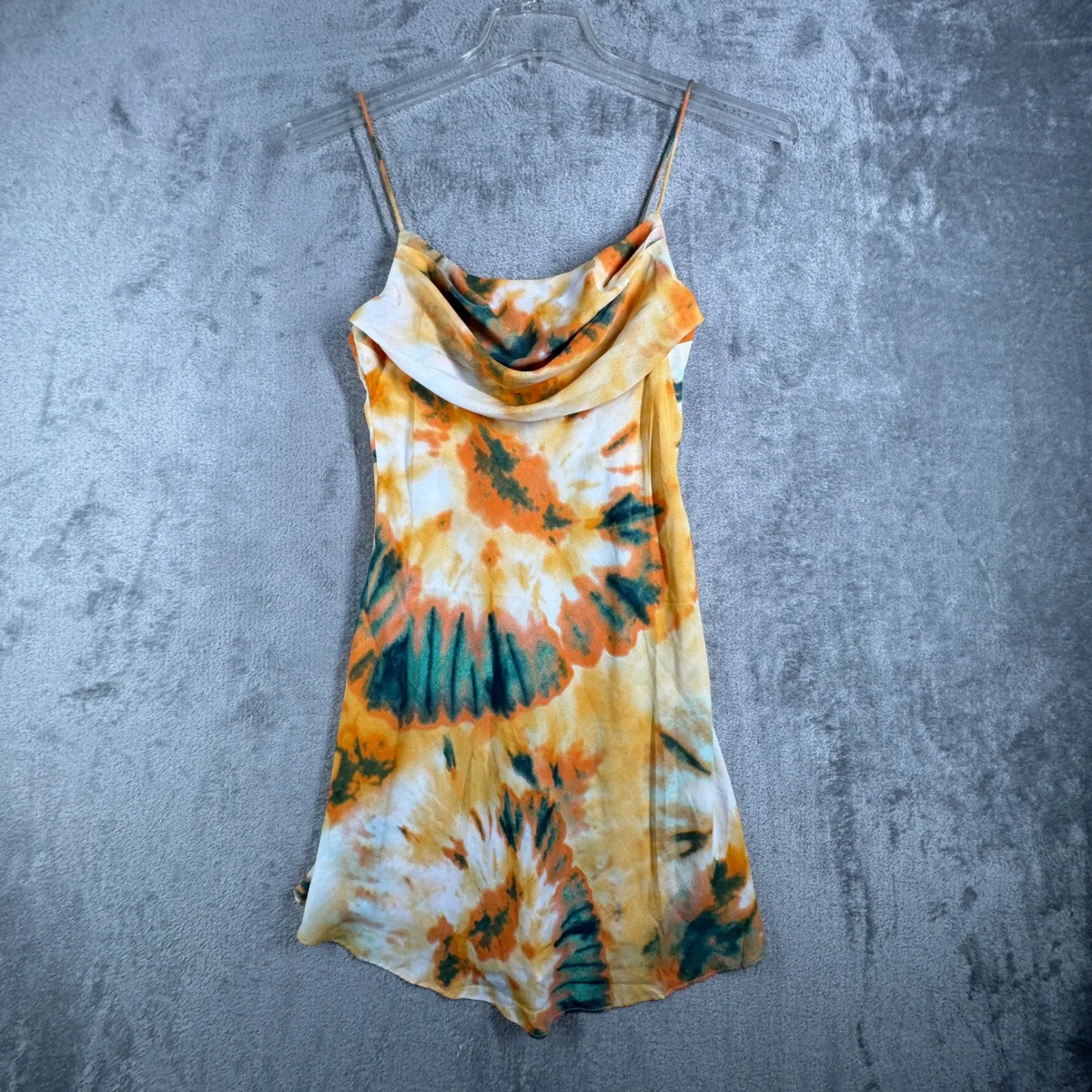 Saints + Secrets Mini Dress Orange Multi Tie Dye Cowl Neck Party Going Out Small - Image 2