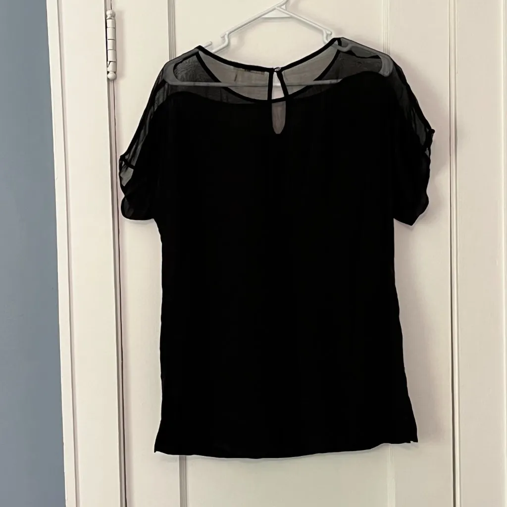 Floreat anthropologie blouse size small sequin embellished sheer floral bird Black - Image 8