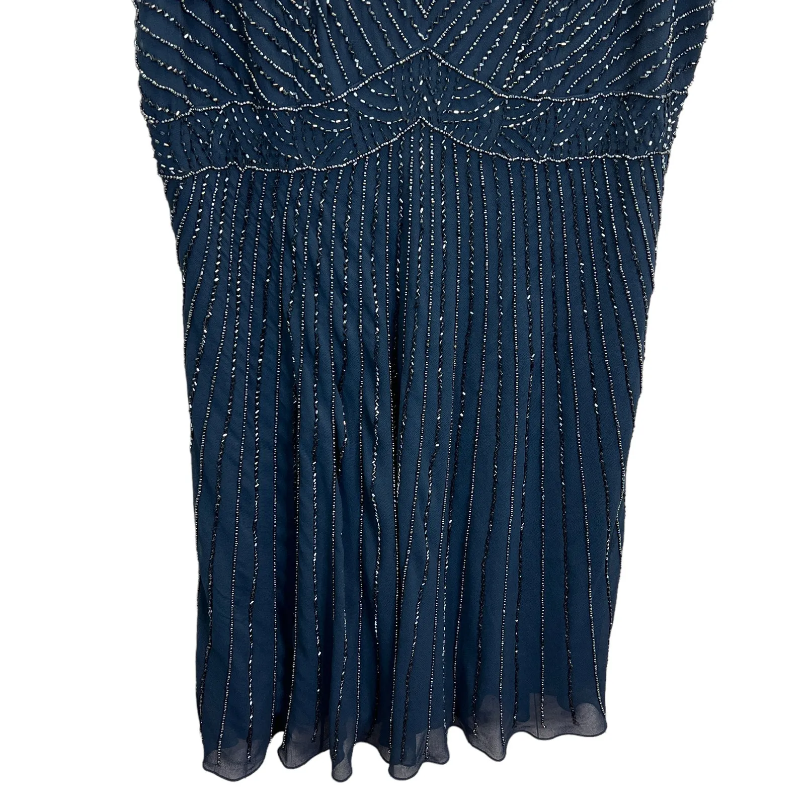 Jkara Embellished Beaded Cocktail Dress 14 Glam Evening Formal Holiday Party Blue - Image 9