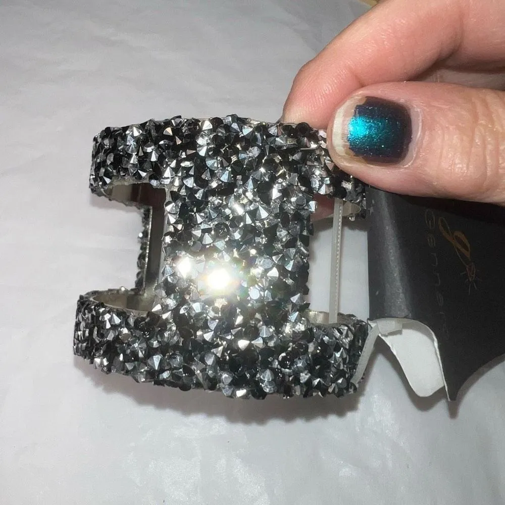 G by Gennaro Chunky Crystal Cuff Bracelet Silver - Image 8