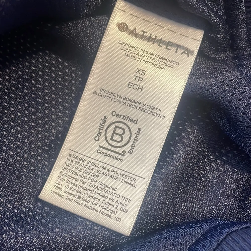 ATHLETA Brooklyn Bomber Jacket ll woman’s Navy Blue zipper outerwear New Sz XS - Image 3