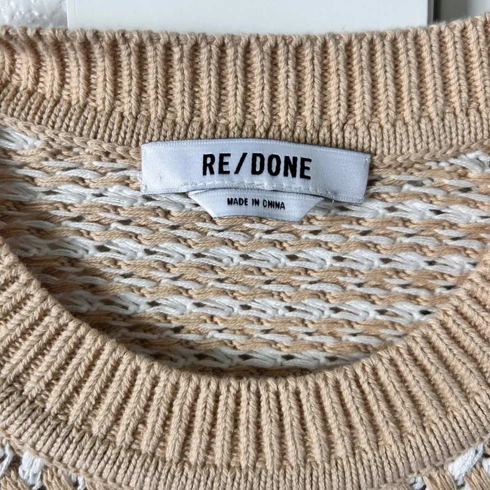 RE/DONE $350 NWT  50s CREWNECK LIGHT BEIGE MULTI SWEATER SZ SMALL - Image 3