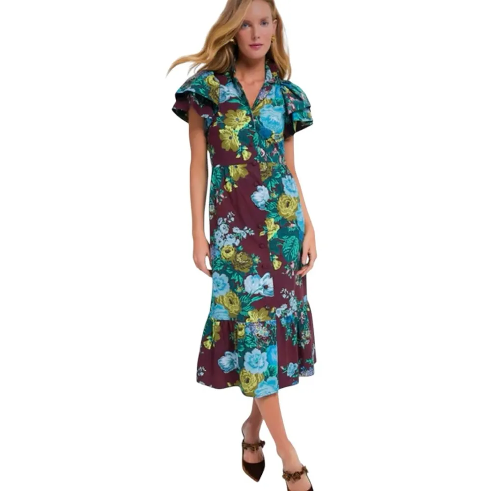 TUCKERNUCK Oxblood Verdant Floral Alice midi  Dress NEW - Image 4
