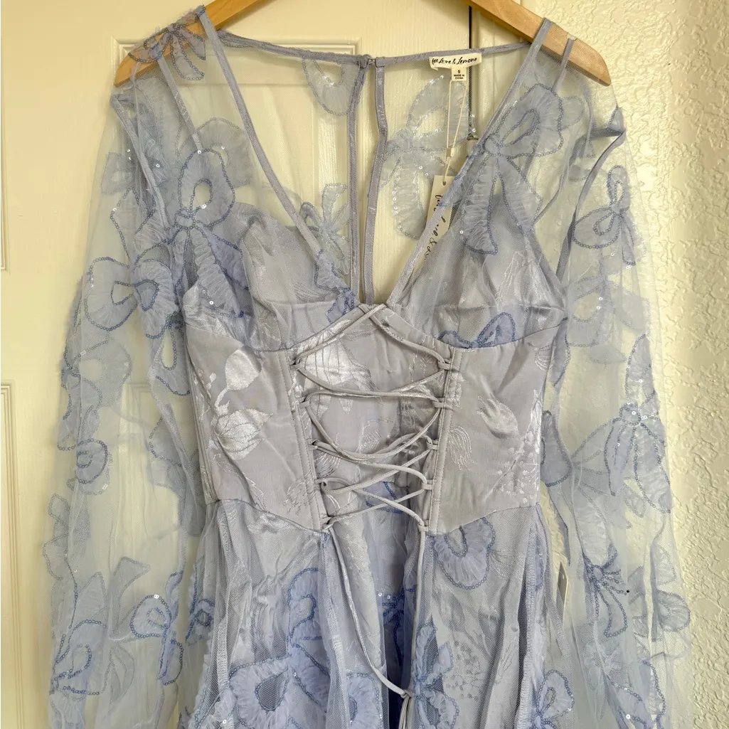 For Love & Lemons Presley Mini Tulle Dress Bow Lavender Purple Blue Fairy Tale - Image 4