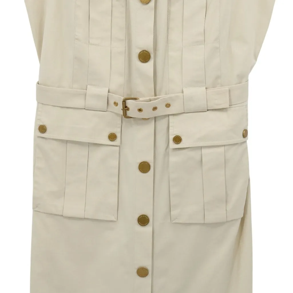 Tory Burch Patricia Safari Cargo Shirt Dress Sleeveless Light Khaki Beige 8 - Image 4