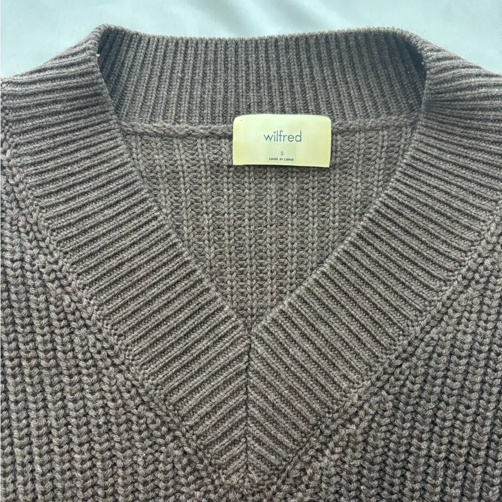 Aritzia Wilfred Roger Brown Oversized V-Neck Sweater Small - Image 2
