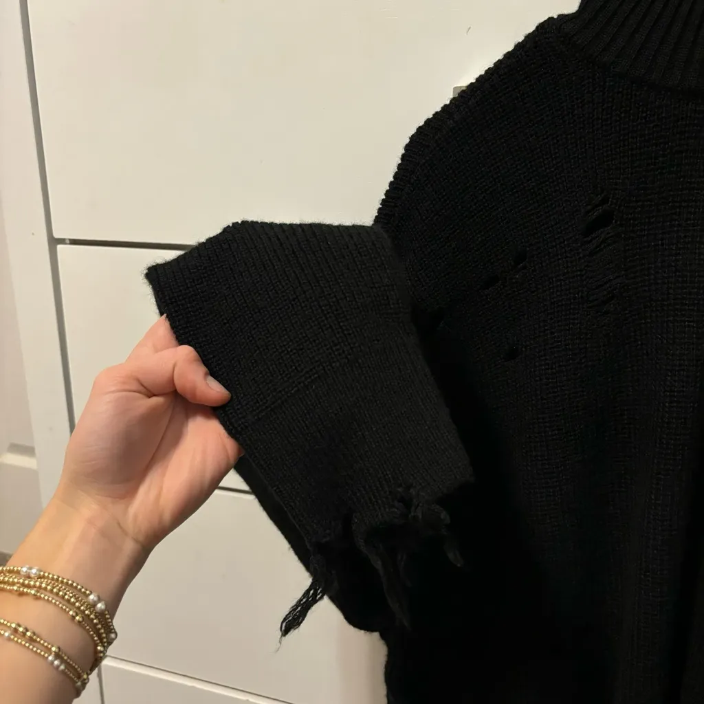 Lovers + Friends  Black Distressed Turtleneck Sweater - Image 3