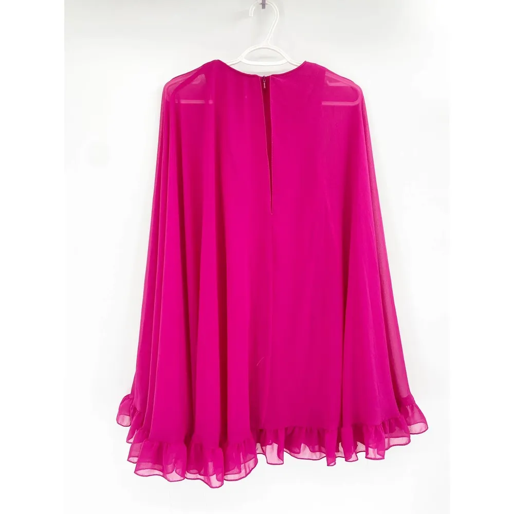 Mac Duggal 55407 Fuchsia Pink Ruffle Long Sleeve Chiffon Cape Cocktail Dress NWT - Image 3