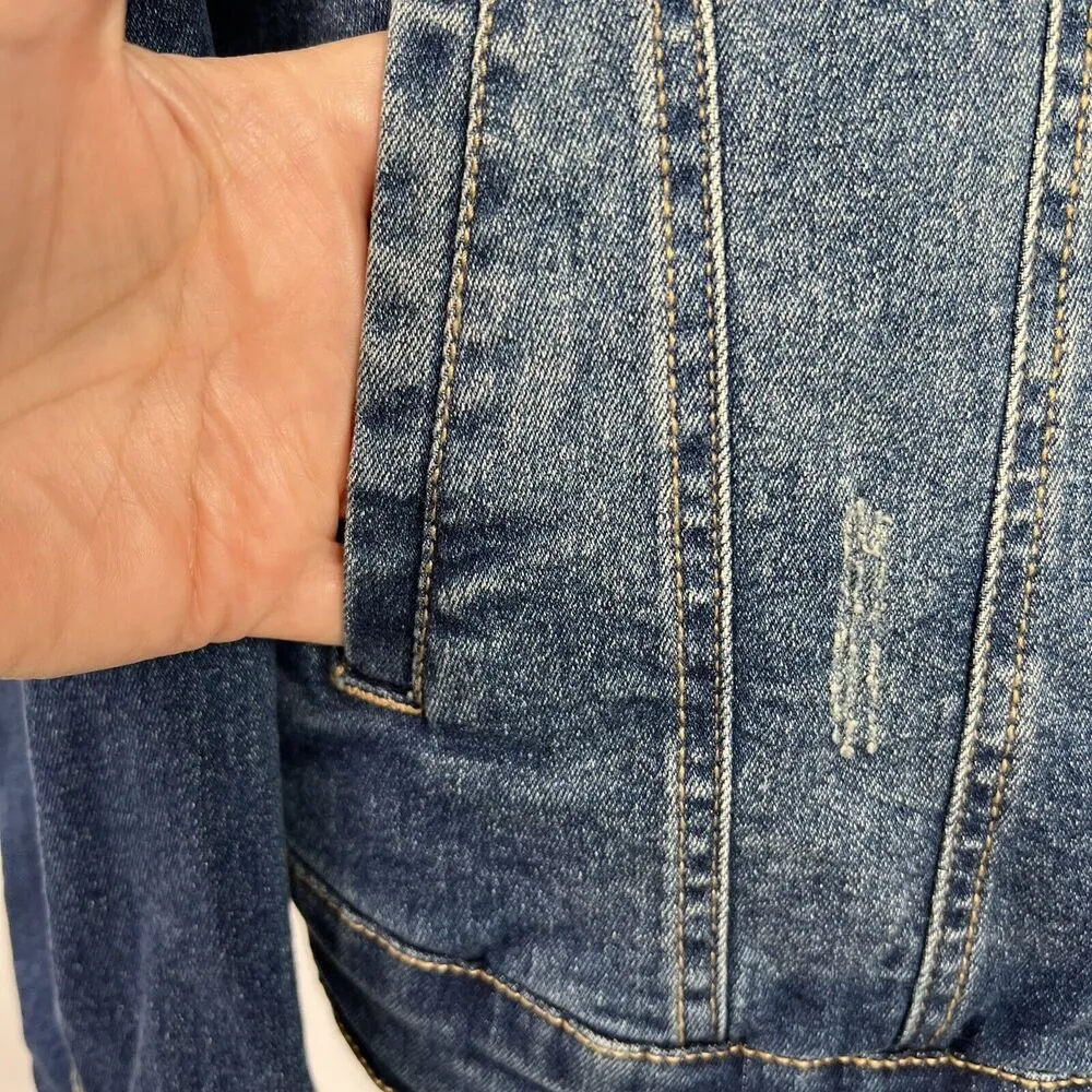 Torrid Plus 1X Trucker Jean Jacket Denim Blue Medium Wash Stretch Pockets NEW - Image 6