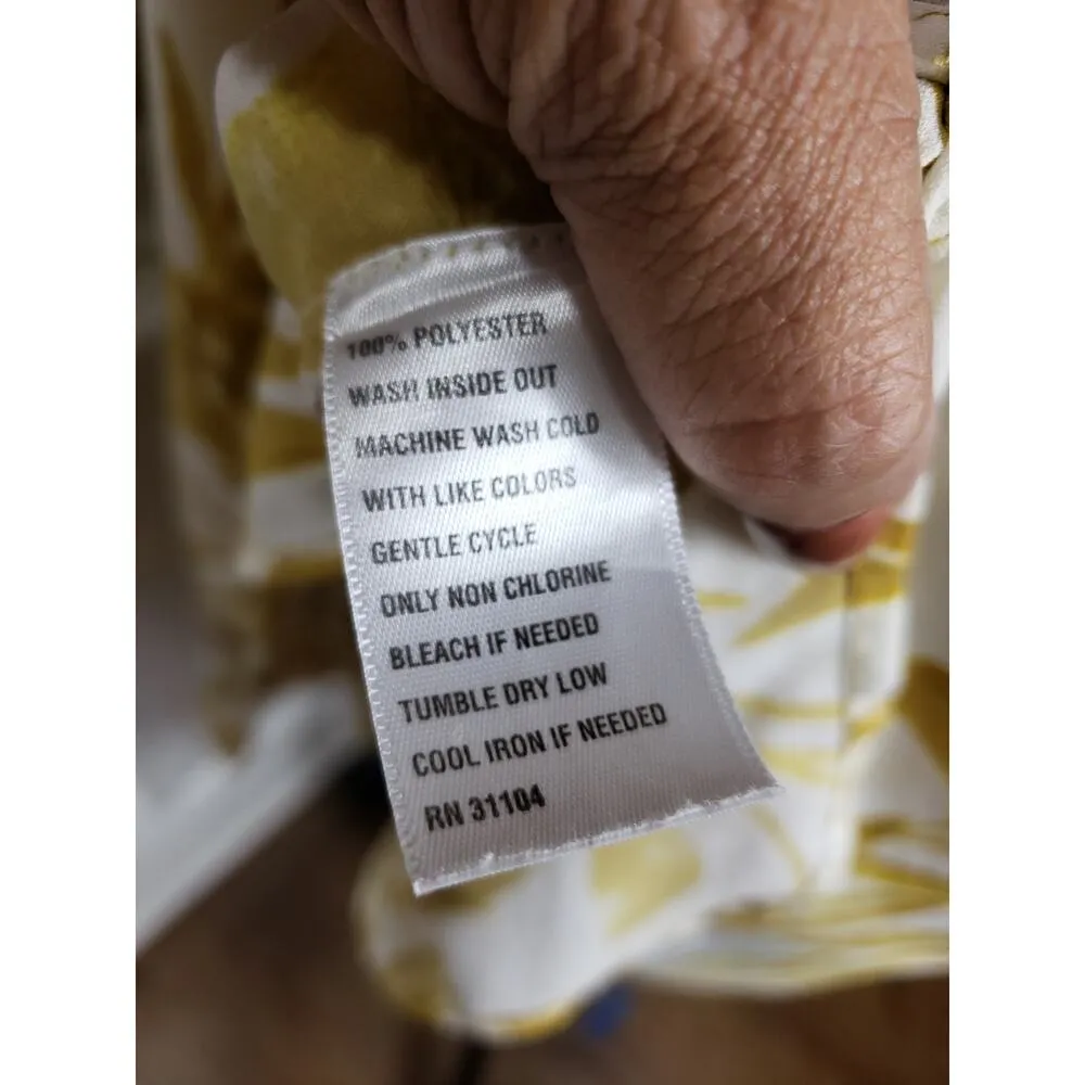 Kaari Blue Blouse Women’s L Yellow Floral Long Sleeve Ruffle Cuff Tunic Top - Image 10