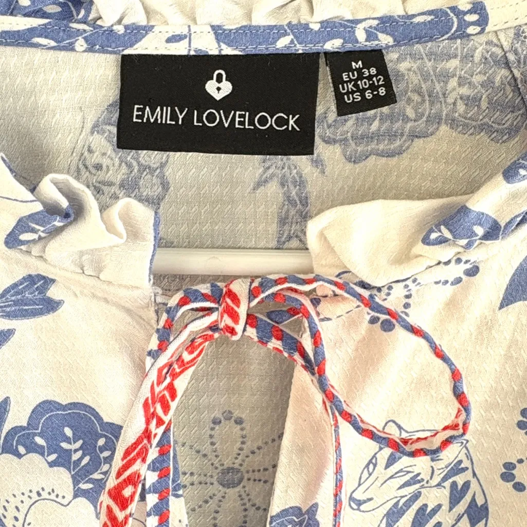 Like New Anthropologie Emily Lovelock Emma Top Medium Floral Elephant Palm Tree - Image 3