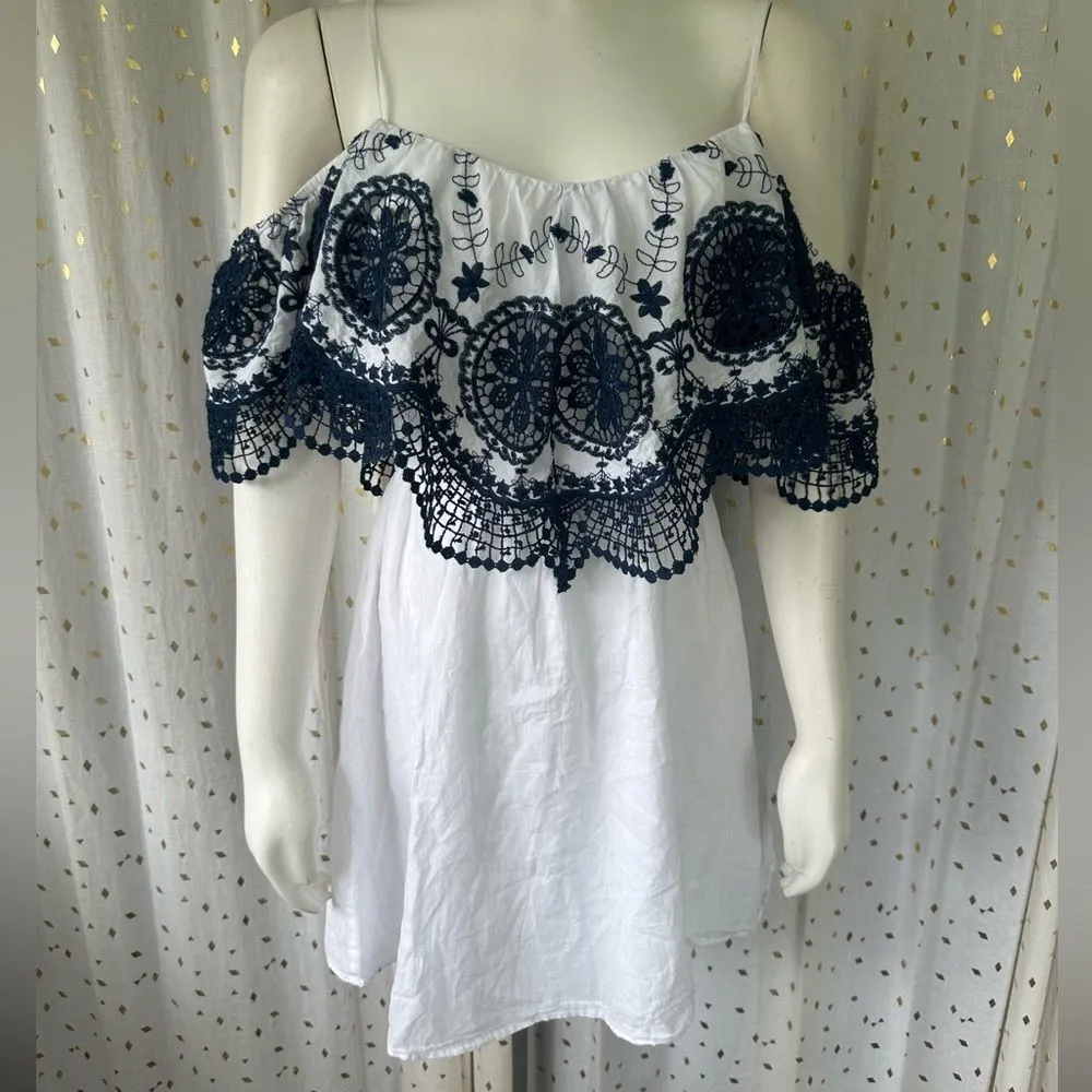 Flying Tomato 100% Cotton Embroidered Lace On Off Shoulder Bohemian Sheer Dress - Image 2