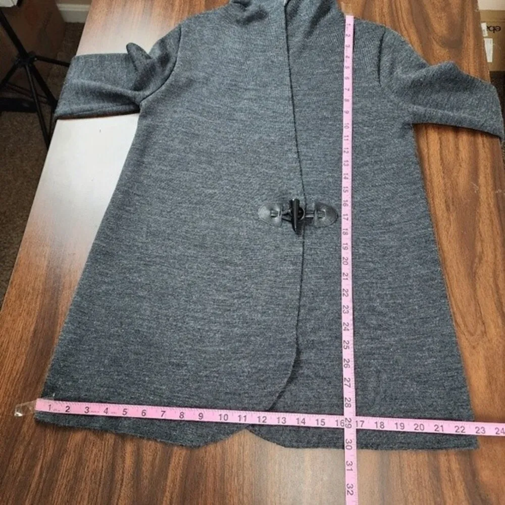 Ellen Tracy Hooded Cardigan Merino Wool Blend Sweater Toggle Charcoal Grey Sz M - Image 8