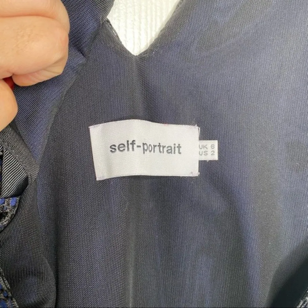 Self-Portrait Navy Black Mesh Sleeveless Mini Dress With Cut Out - Image 7