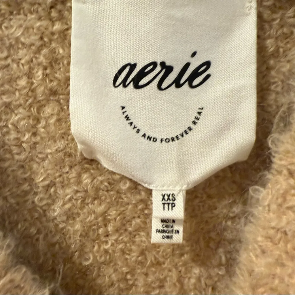 Aerie Teddy Boucle Sweater V Neck Soft Comfy in Koko Brown Size XXS NWT - Image 7