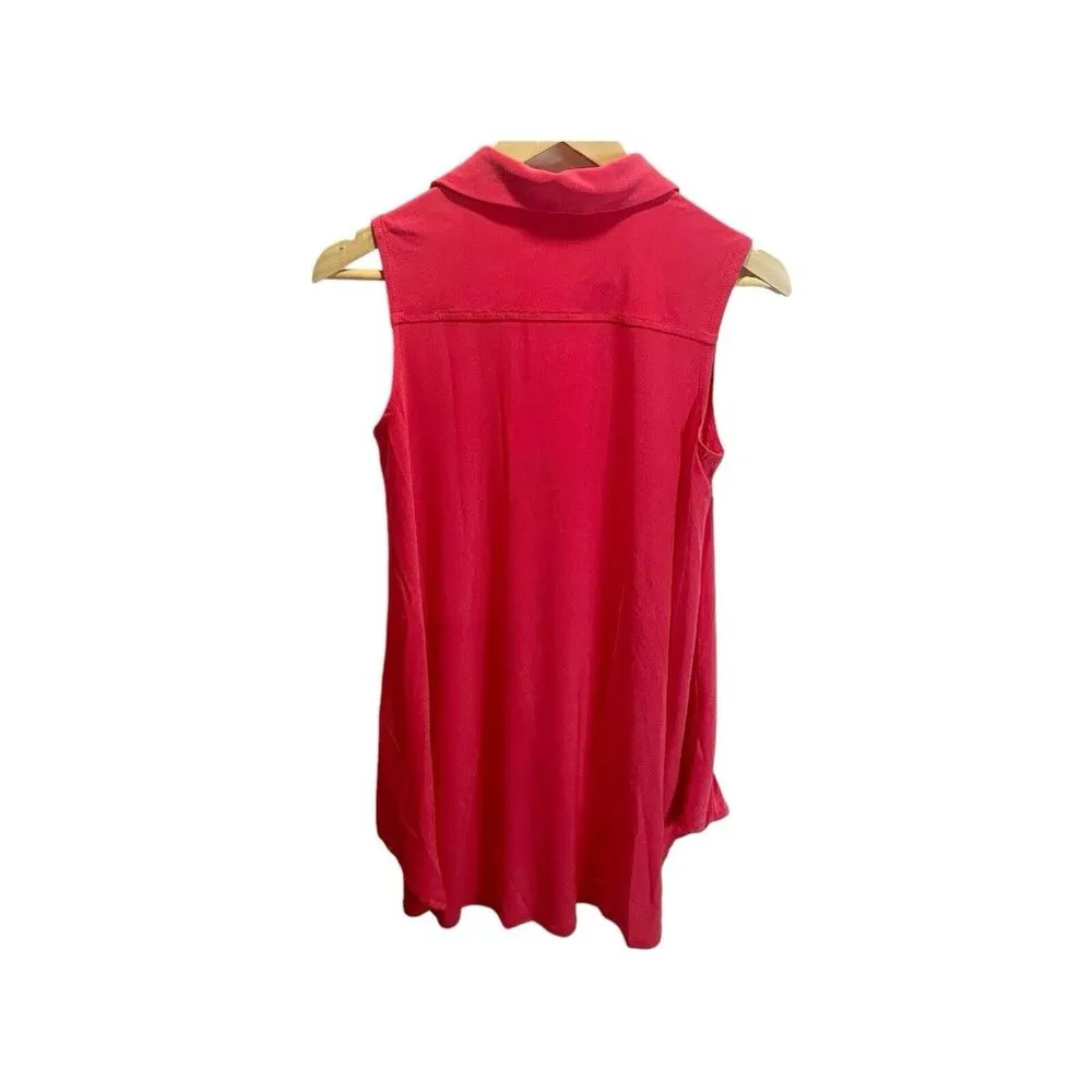 Women With Control Red XSP Tunic Collared V Neck Pockets Sleeveless Hi Low Hem Size undefined - Image 2