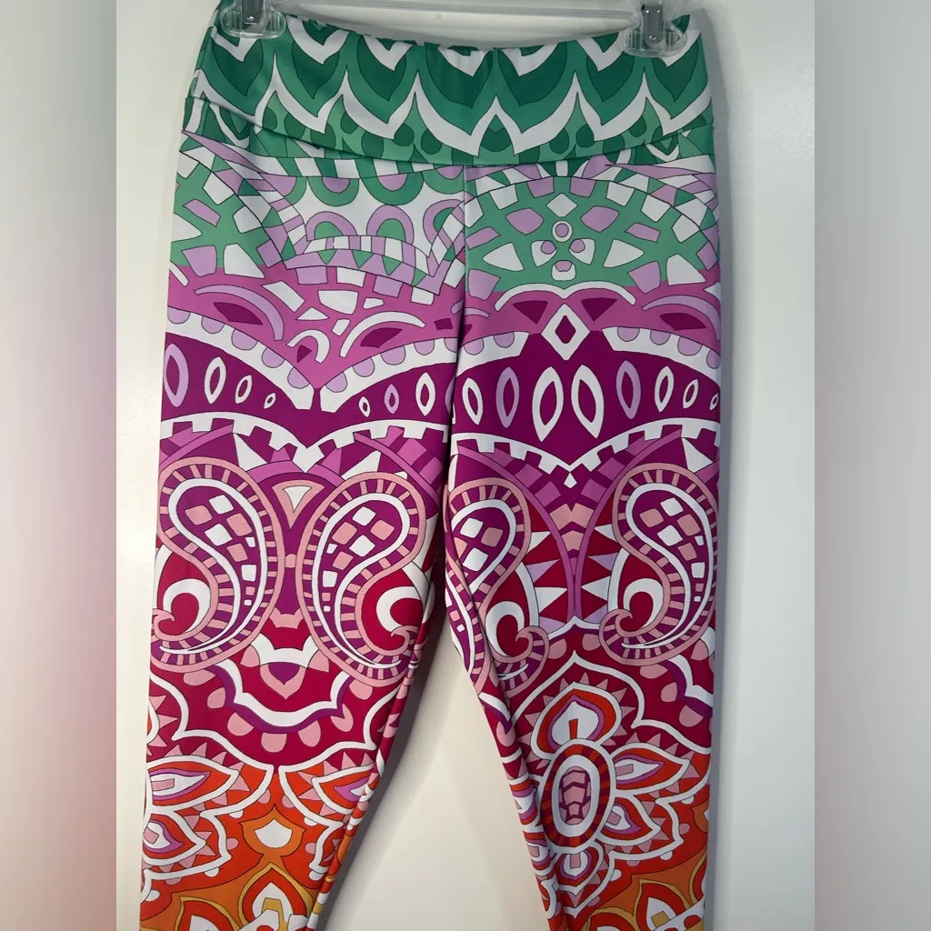 PETER P POPOVITCH Green and Pink Ombré Mandala Leggings Size M - Image 2