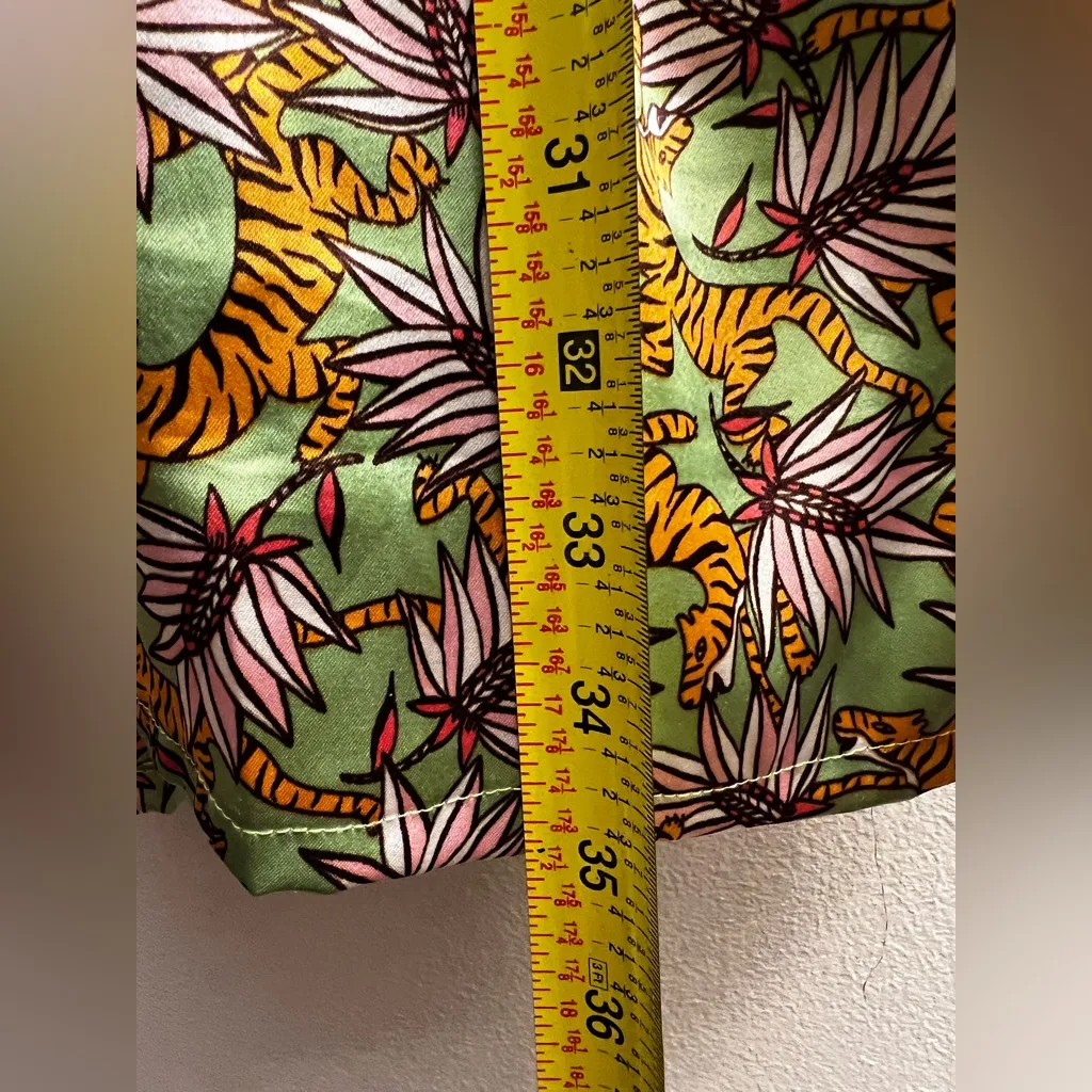 Compania Fantastica 70s Retro Vibe tiger Whimsical Safari Animal Print Dress S Green - Image 6