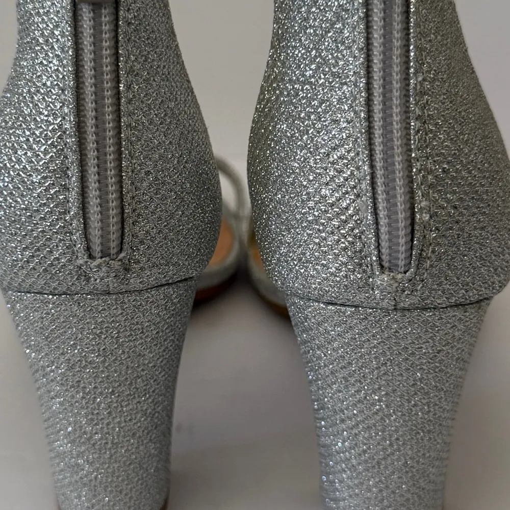 Silver Glitter Block Heels Size 10 Ankle Strap Sparkly Heeled Sandals Metallic - Image 13