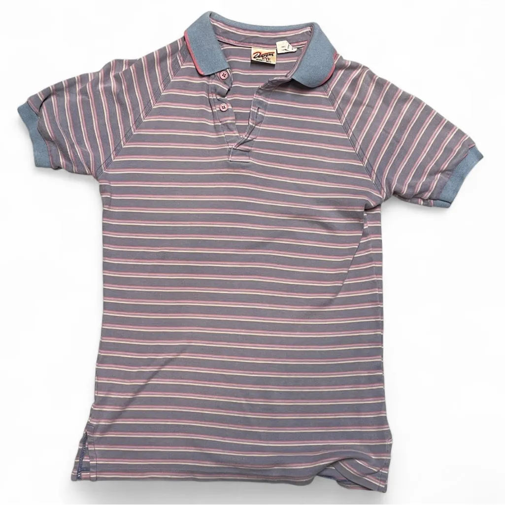 Vintage Loafers by Ryk Womens 70s Retro Purple Striped Polo Shirt Small Nerdcore Gray - Image 4