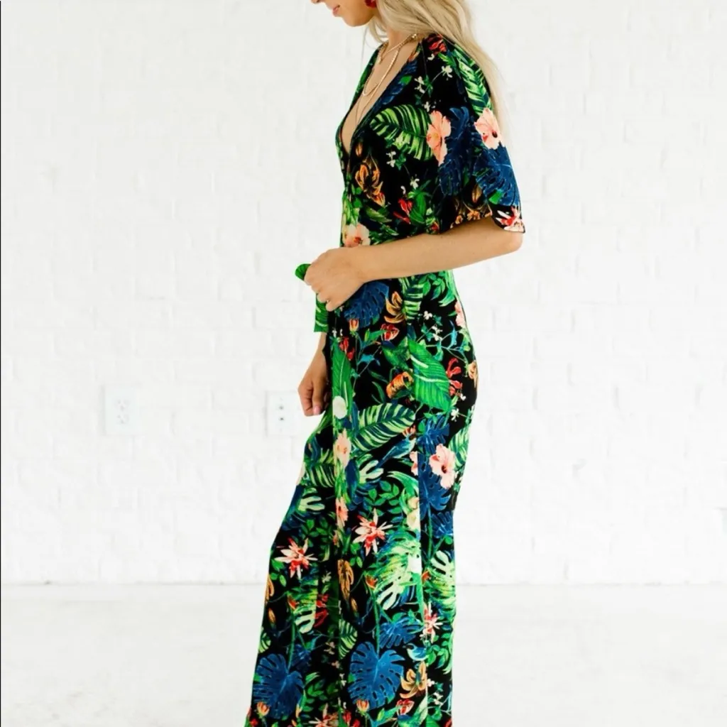 Bella Ella Copacabana Wide Leg Jumpsuit Tropical Print Size Small V - Image 3