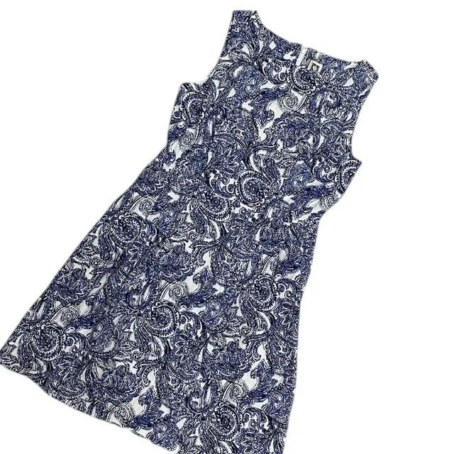 NWT Anne Klein Paisley Print Dress‎ Sleeveless Linen Blend White Blue Size 10 - Image 2