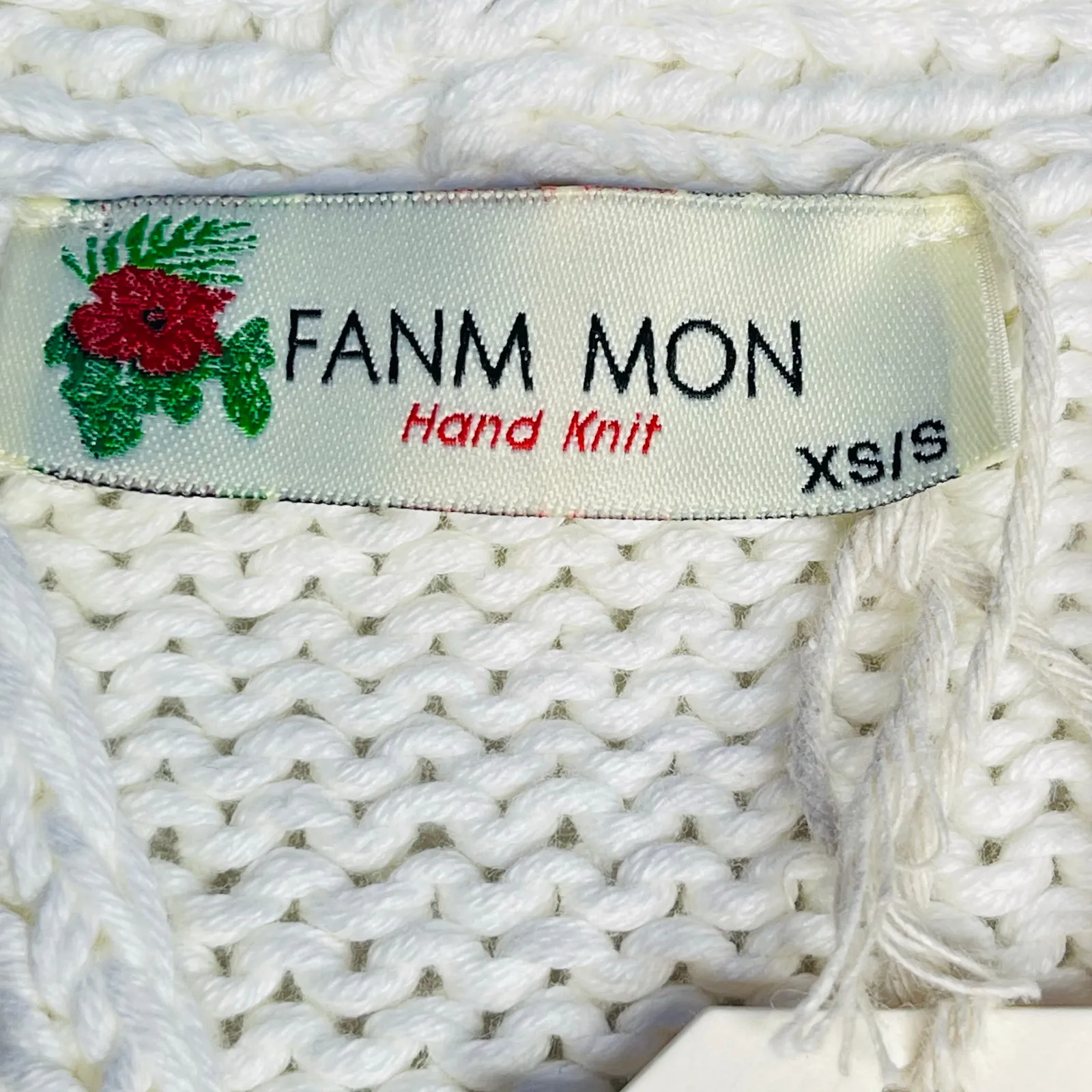 Fanm Mon Winter Bloom Blue Rose Cotton Cardigan Handmade New size XS/S Ivory White - Image 6