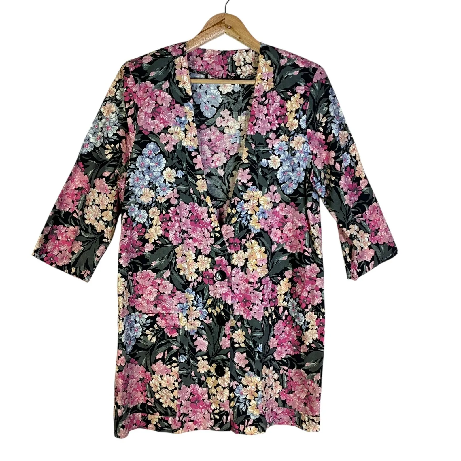 Courtney Blake Floral Longline Blazer Jacket Womens L Black Romantic Old Money Size M - Image 2