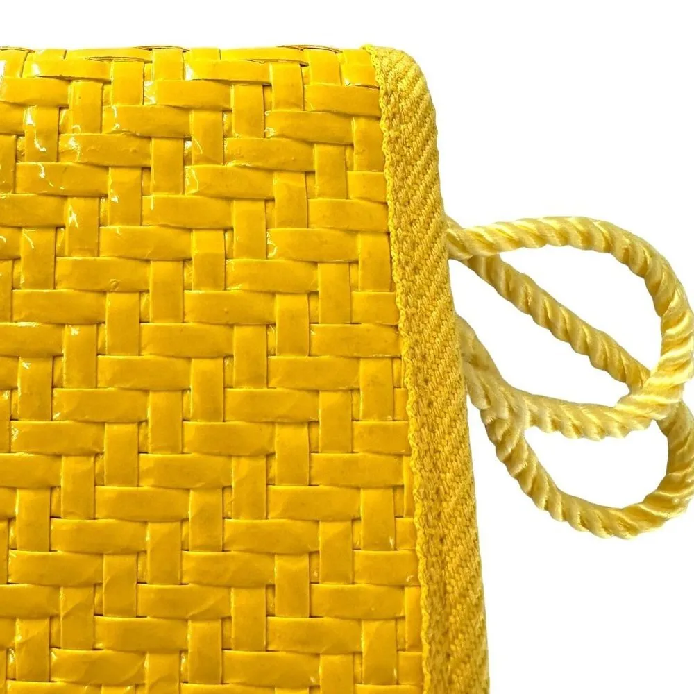 Vintage 90's Lord & Taylor Bright Yellow Woven Wicker Shoulder Bag Crossbody Y2K - Image 5