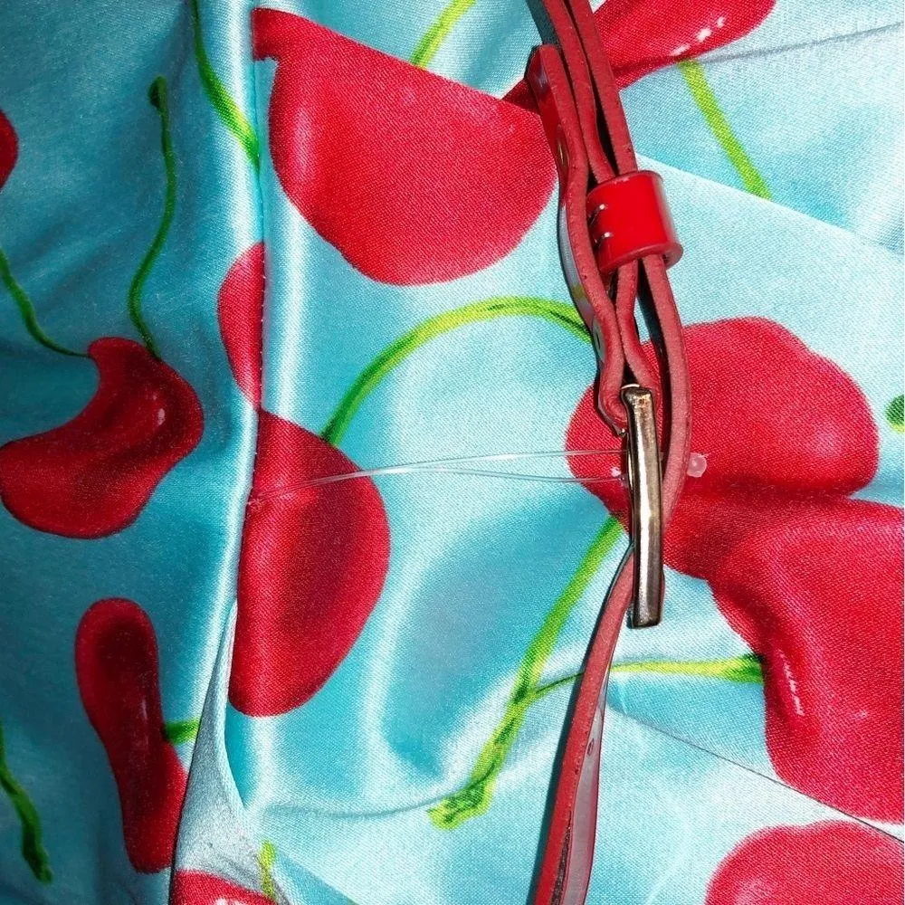 Teeze Me Blue and Red Cherry Strapless Dress Size 9 - Image 7