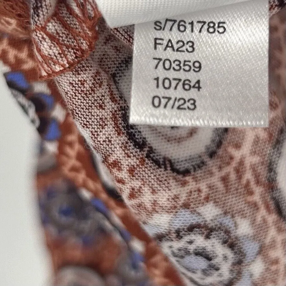 NEW LOFT Medallion Pleated V Neck Long Balloon Sleeve Tee Shirt Orange Size S - Image 11