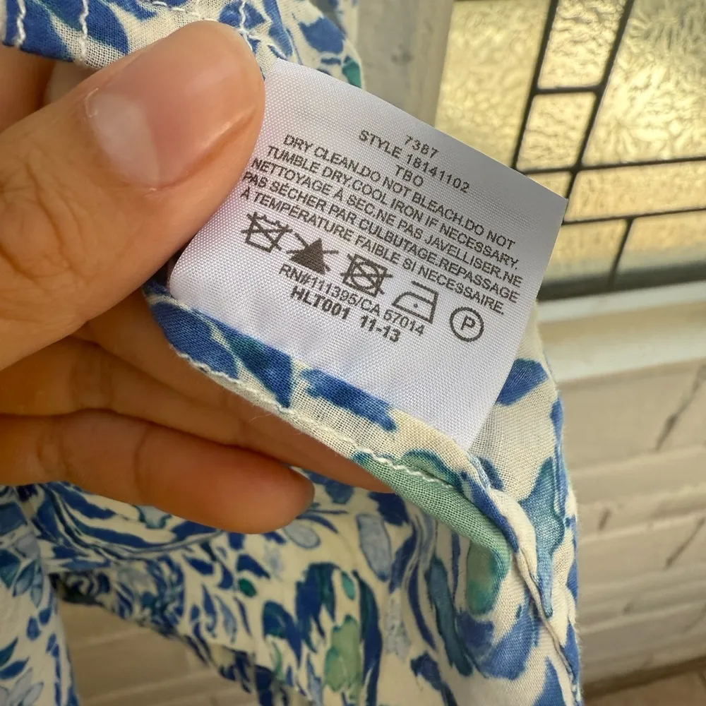 Tory Burch Floral Blue and Green Button-Up Shirt size 2 - Image 5