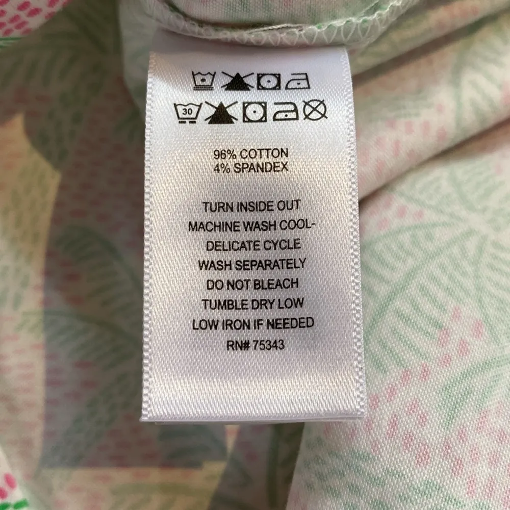 C&C California Cotton Sleeveless V Neck Palm Print Midi Shift Dress Pink Green 8 - Image 5