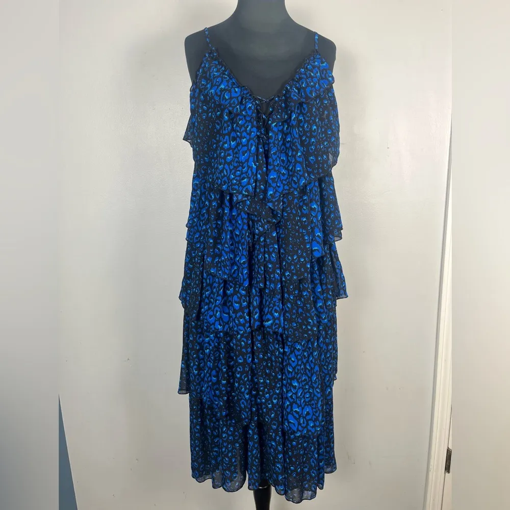 New Lulus Tiers of Love Black and Blue Print Tiered Ruffled Maxi Dress medium - Image 2