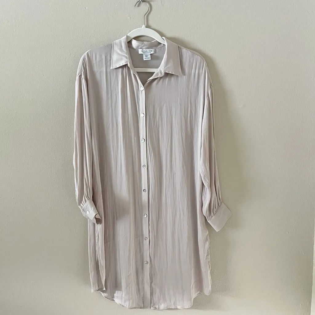 Rachel Zoe Long Button Up Cream Satin Silky Work Wear Career Minimalist Champane - Image 5