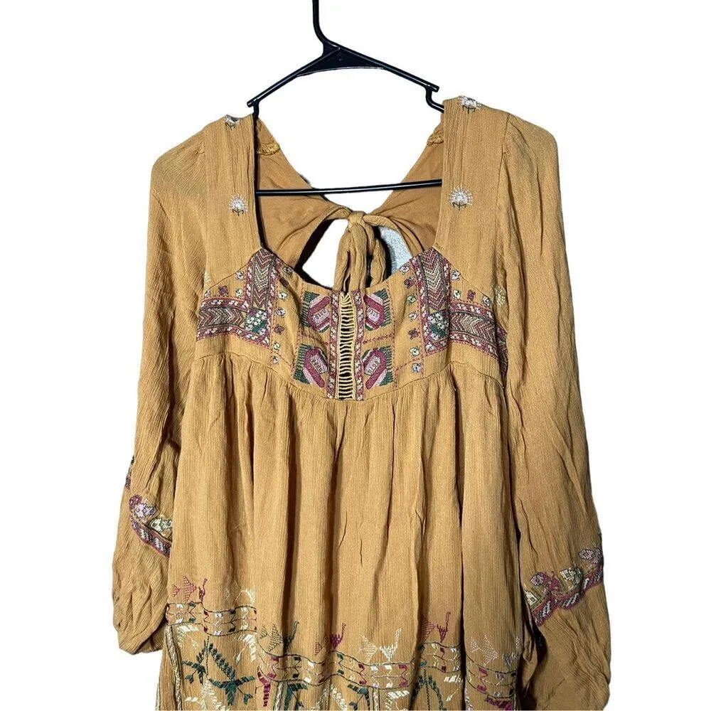 Free People Women’s Rhiannon Orange‎ Embroidered Dress Size XS - Image 2