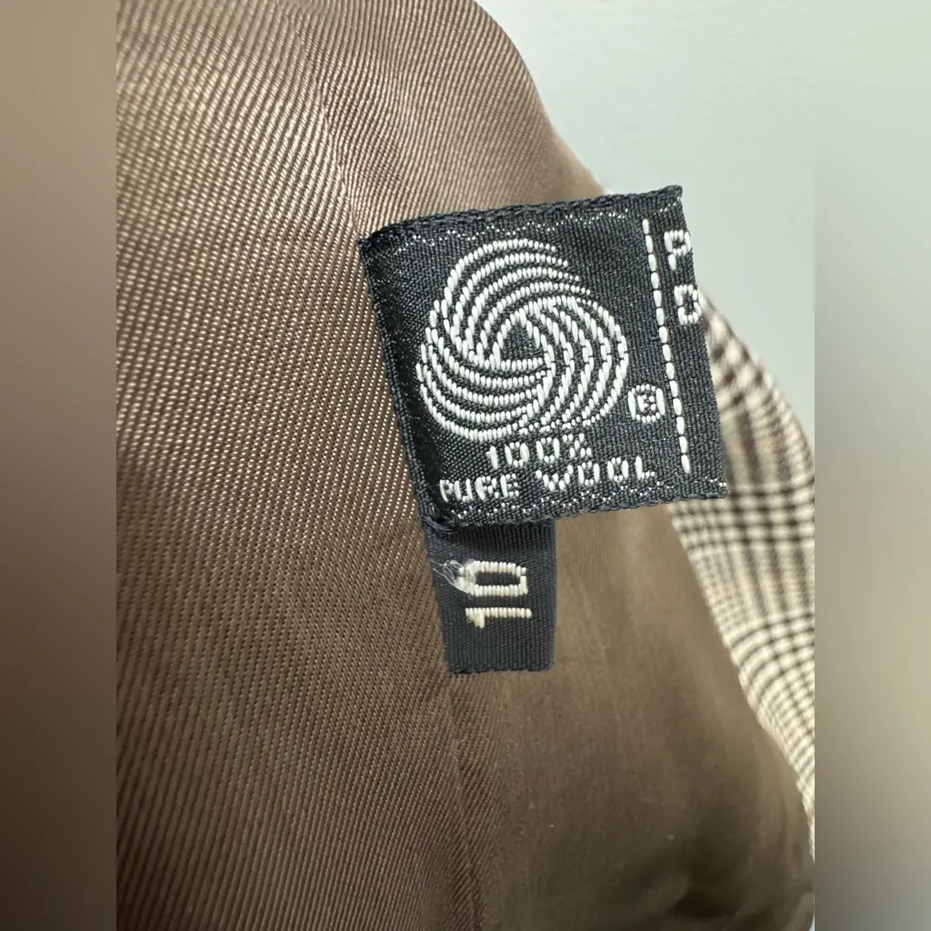 Giorgio Sant Angelo Blazer Jacket 10 100% Pure Wool Glen Plaid Chocolate Brown - Image 5