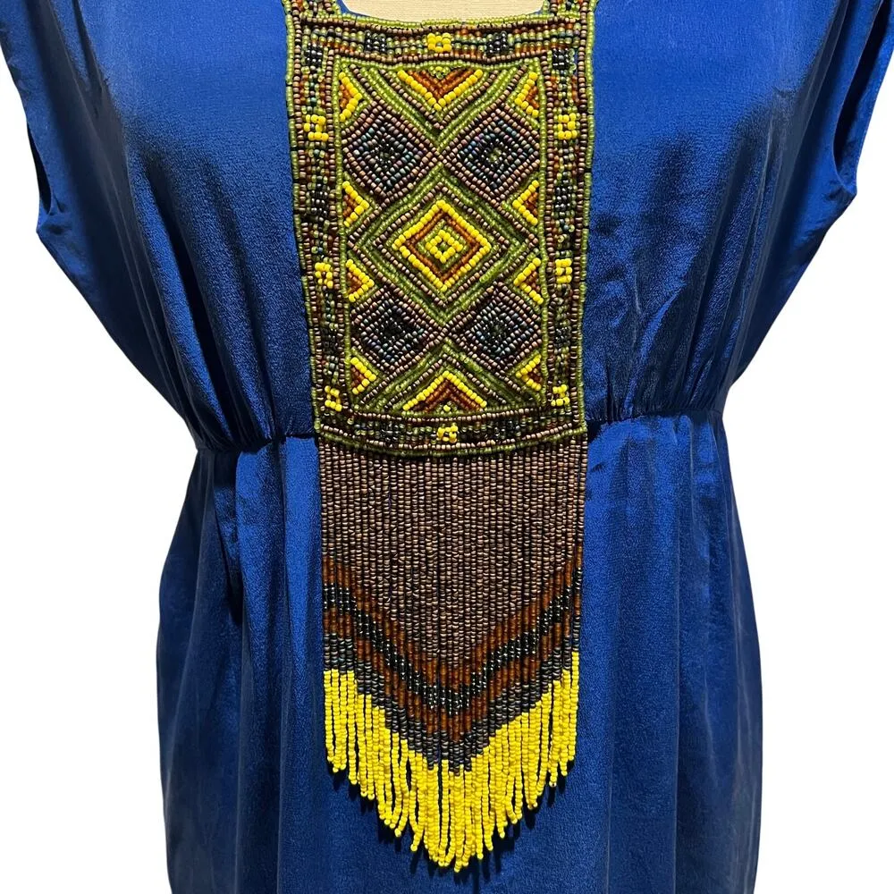 Tibi Cascade Beaded Silk Royal Blue Cap sleeve A-Line Dress Egyptian Vibe Size ) - Image 6