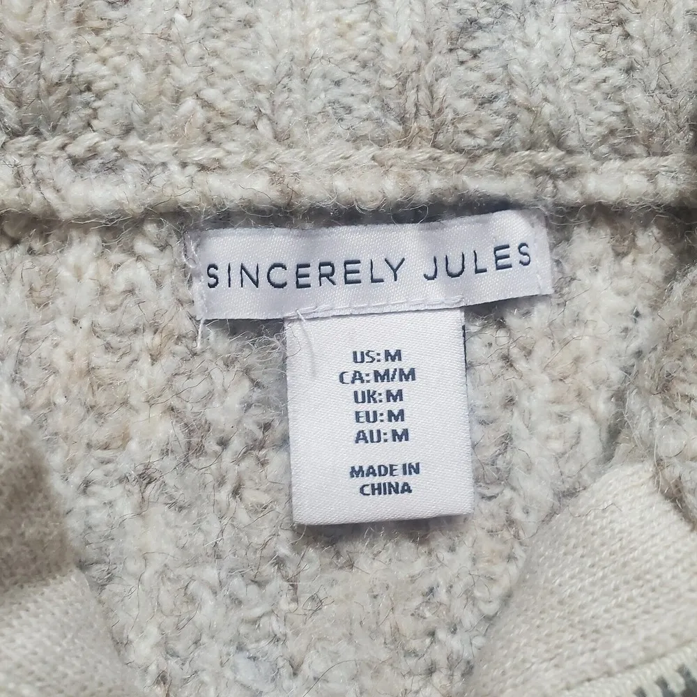 Sincerely Jules Tan Oatmeal 1/4 Zip Crop Sweater Womens Medium Long Sleeve - Image 3