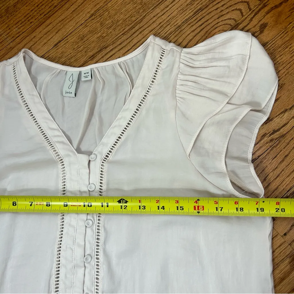 JOIE Satiny Button Front Ruffle Short Sleeve Blouse Size M - Image 12